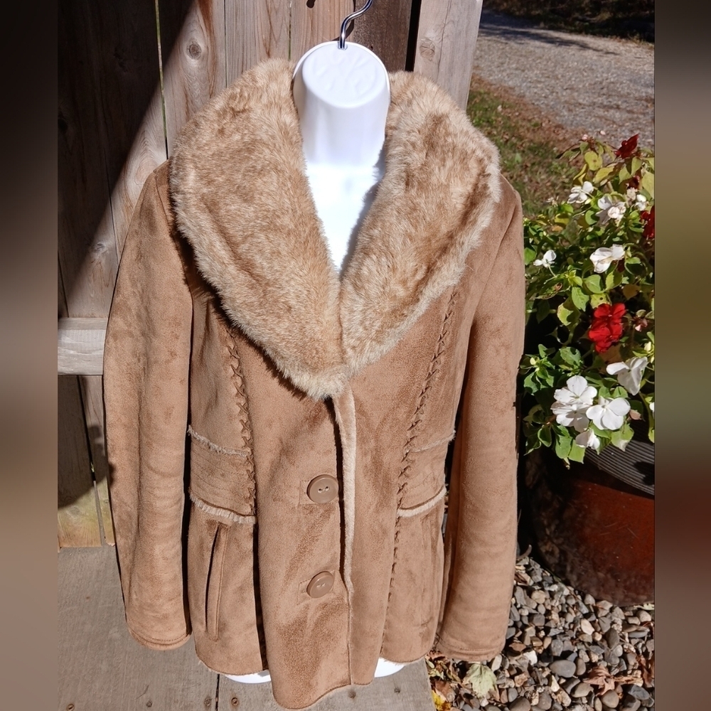 WOMEN Braetan  Suede Faux Fur Collar Jacket Sz M